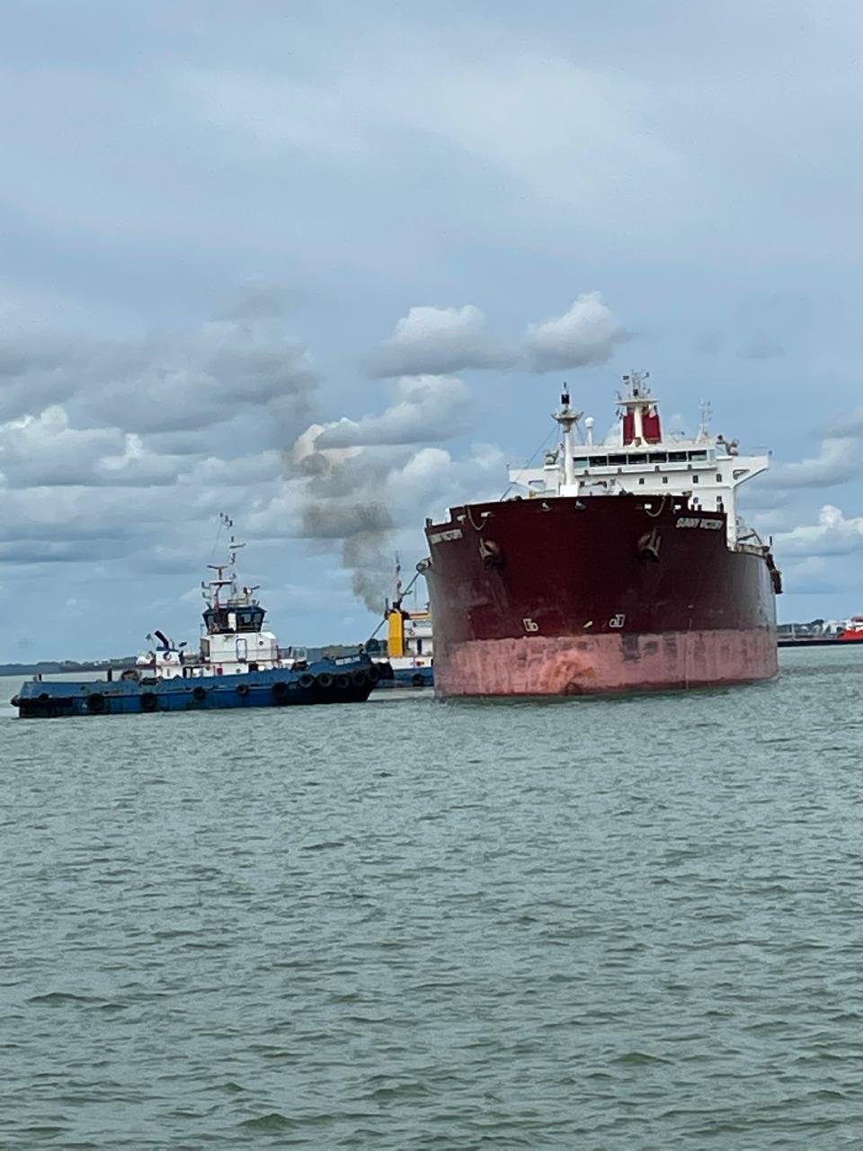 Bulk carrier Sunny Victory with tugboat